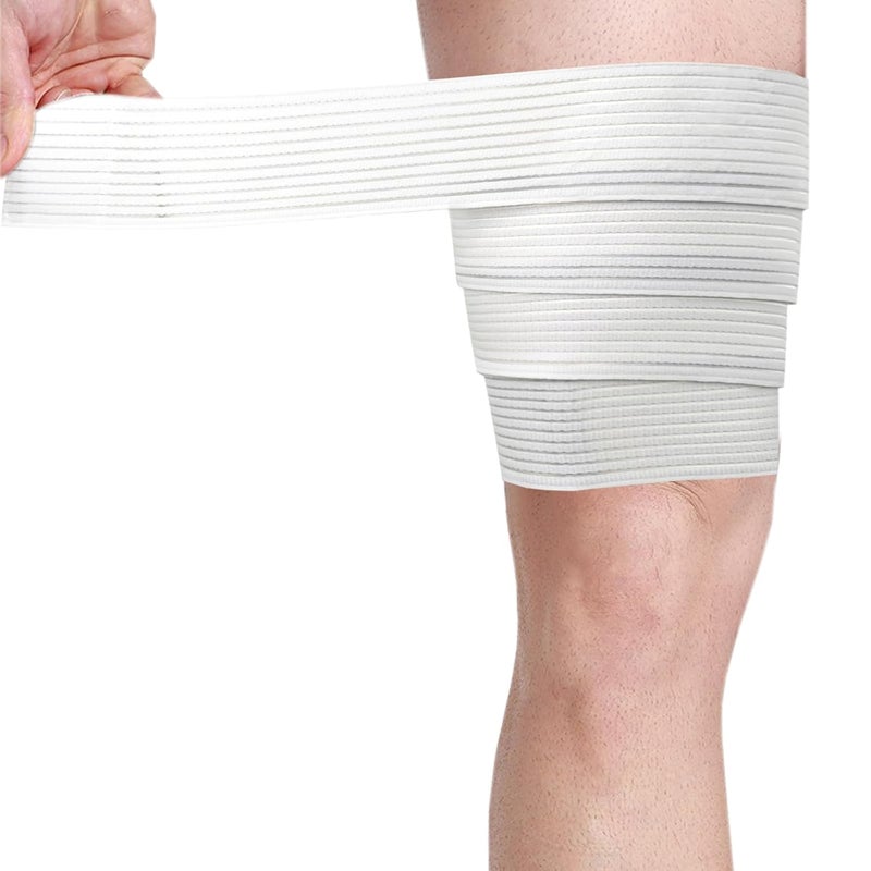 Sgozam Thigh Support Compression Bandage Sleeve for Women and Men, Lower Leg Compression Wrap Brace for Thigh Pain, Shin Splint Guard for Football, Tennis, Volleyball, Basketball, Running and Work Out, Knee Pain Relief, One Size Fit Most, Adjustable (White) - Image 1